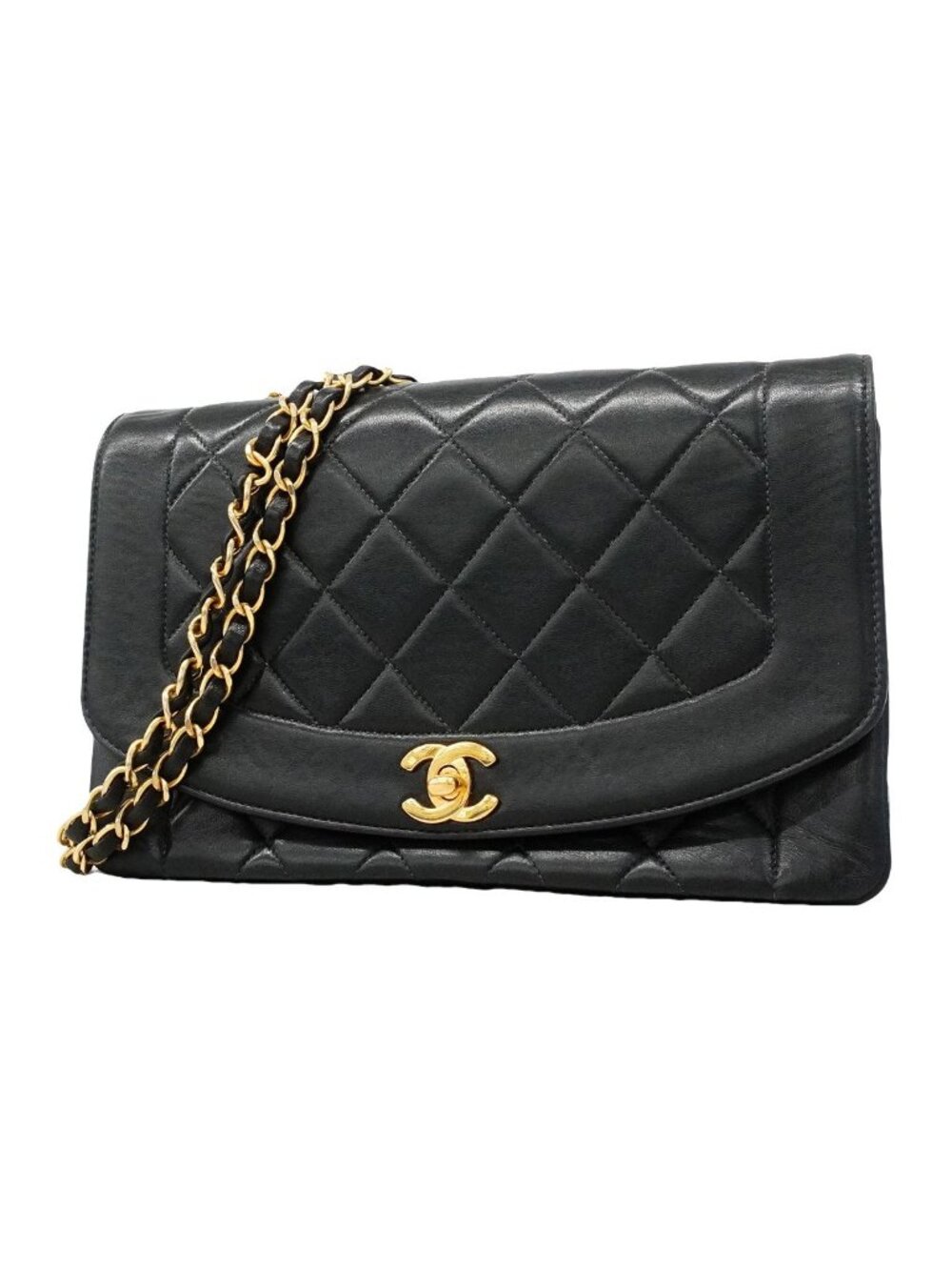 Chanel Shoulder Bag Diana Lambskin Black Gold
